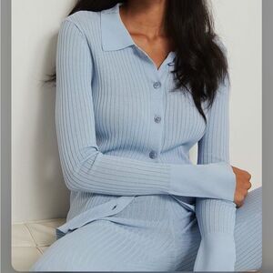 Blue Ribbed Knitted Set